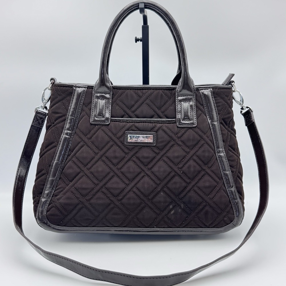 Vera Bradley Trapeze Espresso Tote Bag Quilted Design Convertible Crossbody EUC